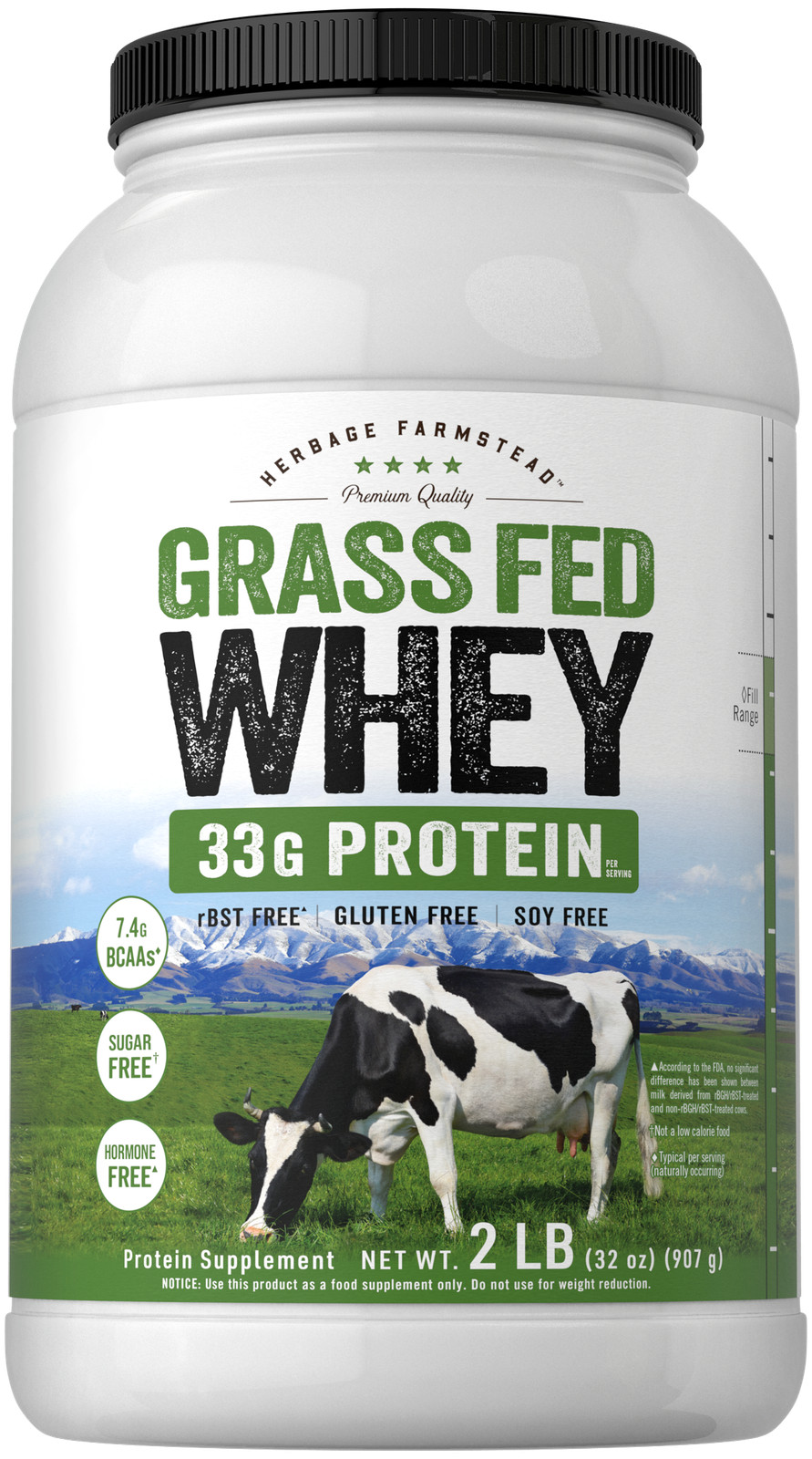 Grass Fed Whey Protein Powder | 2lb | Unflavored | by Herbage Farmstead