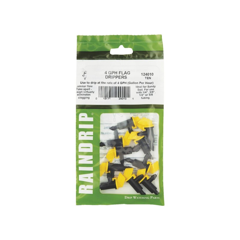 Raindrip 124010B Yellow 4 GPH 40 PSI Non-Pressure Flag Dripper 1/4 & 1/2 in.