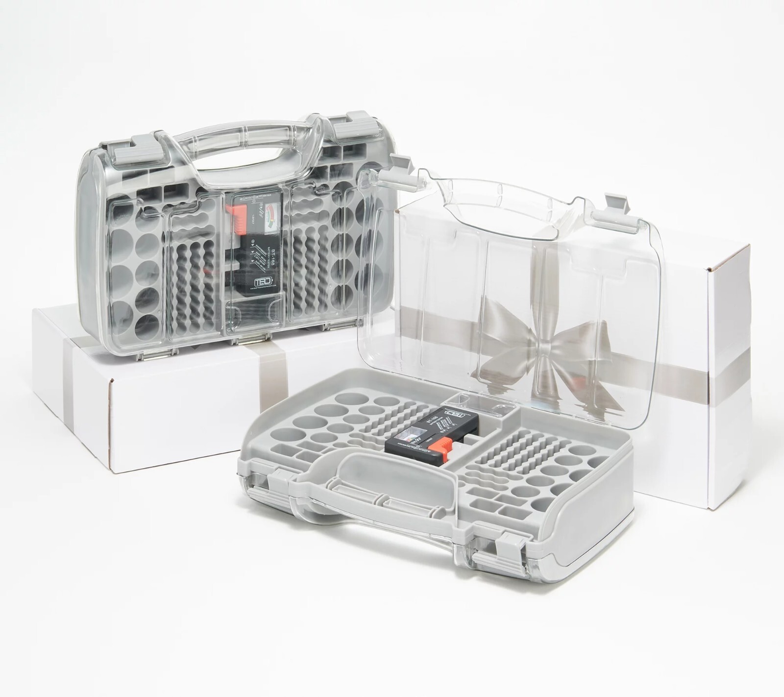 Set of 2: 180 Deluxe Battery Organizer w/ Tester and Gift Boxes Gray
