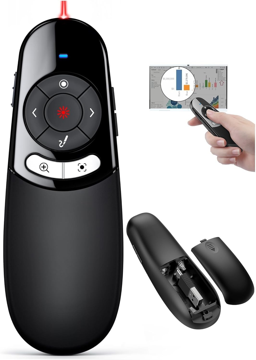 Versatile Wireless Presenter Remote for PowerPoint - USB A/C | 164 ft Range