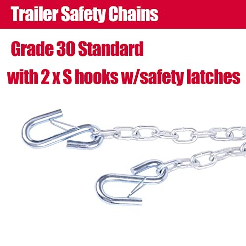 Trailer Safety Chain with Spring Clips Grade 30 with 2 S Hook 2PCS 3/16" X 48"