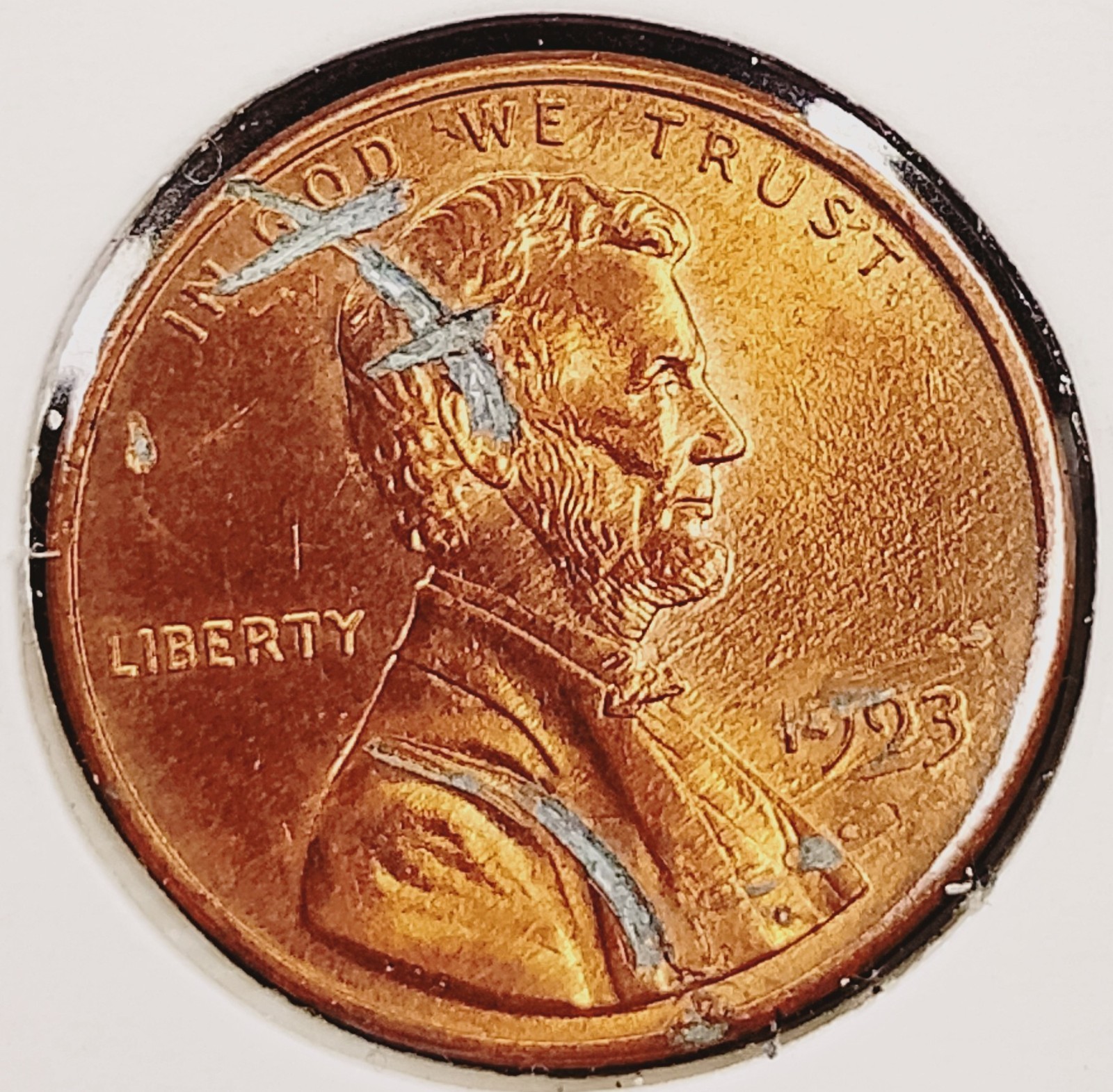 1993 Lincoln Cent Struck-Through Wire/Thread Error Est. MS63 RD UNC Large Error