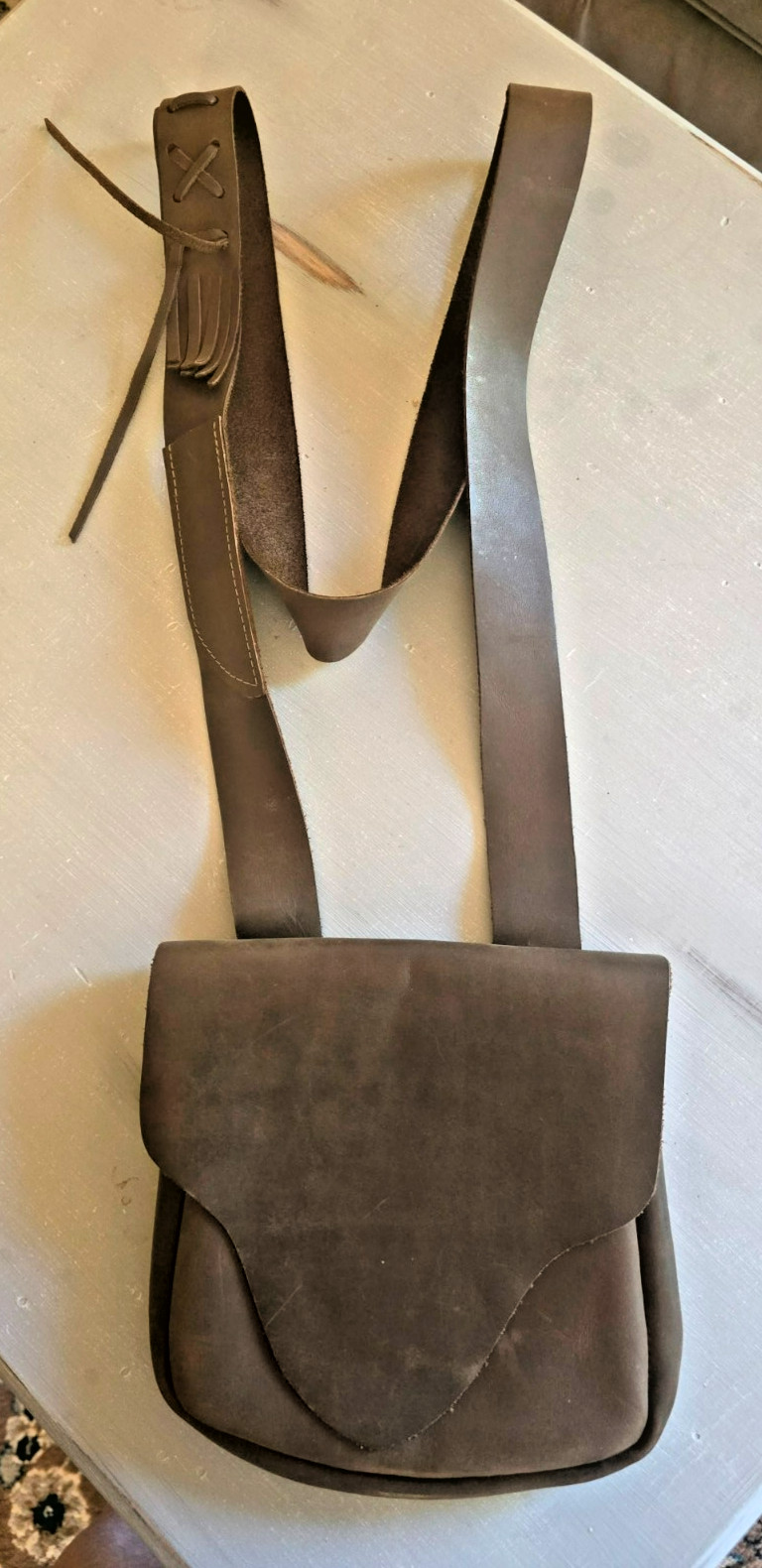 Leather 8" x 8" Shoulder bag with strap for reenactments and muzzle loaders