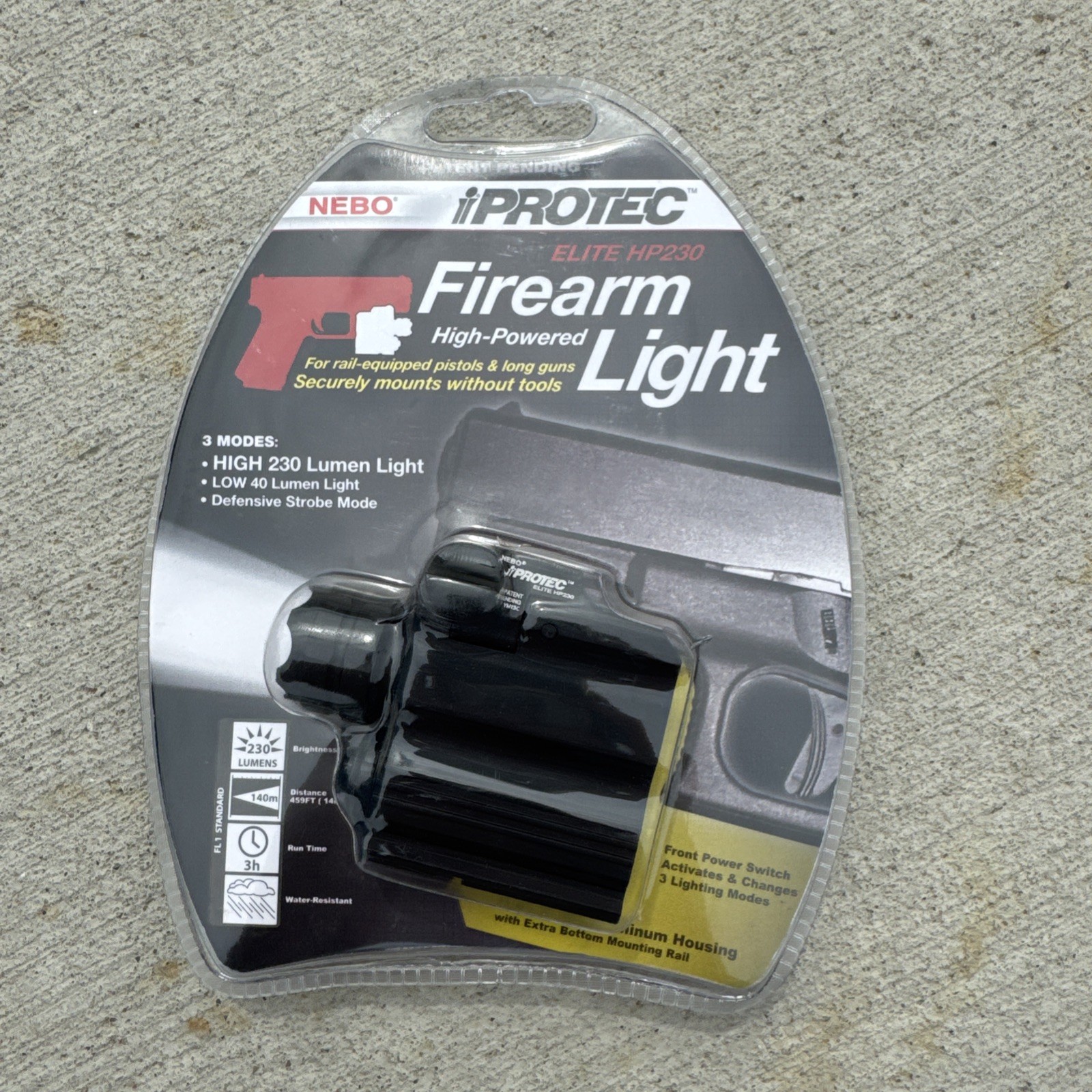 Handgun 230 LUMEN Light Tactical Rail For Fullsize or Compact Black iPROTEC NEBO
