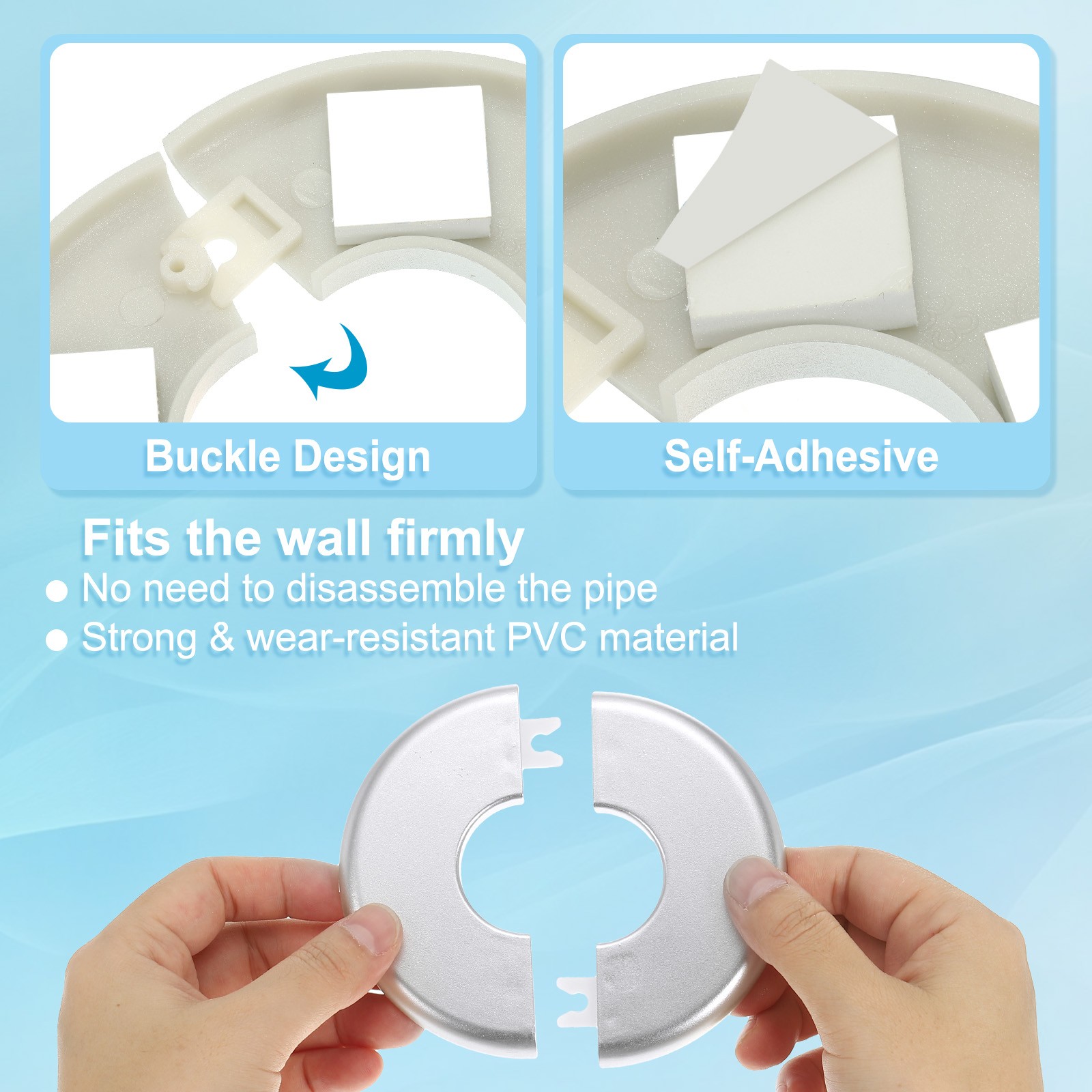 4Pcs for Wall Flange Split Pipe Cover 1.73"/44mm, Silver