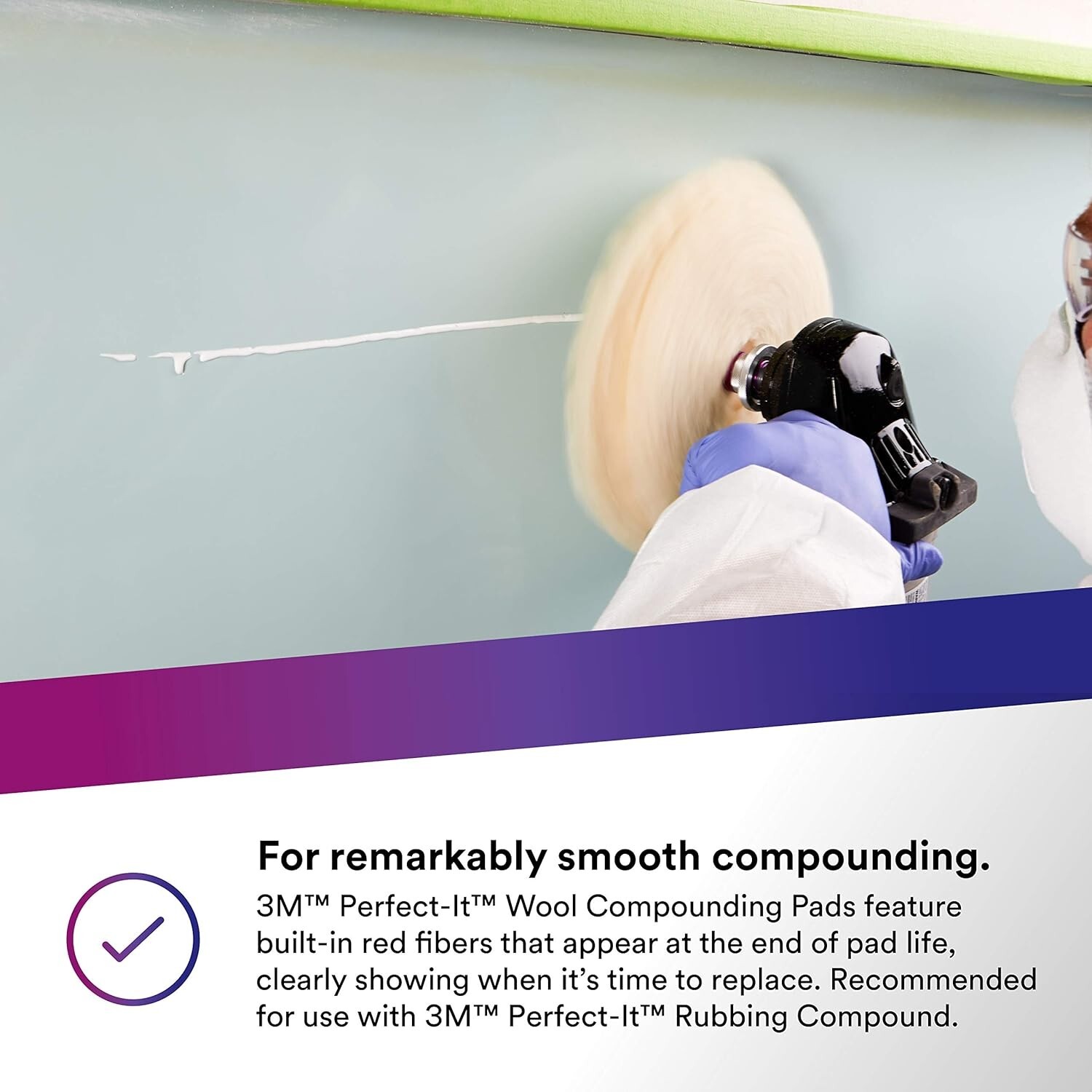 3M (05753) Perfect-It 100% Wool Compounding Pad, Double Sided, Quick Connect 9"