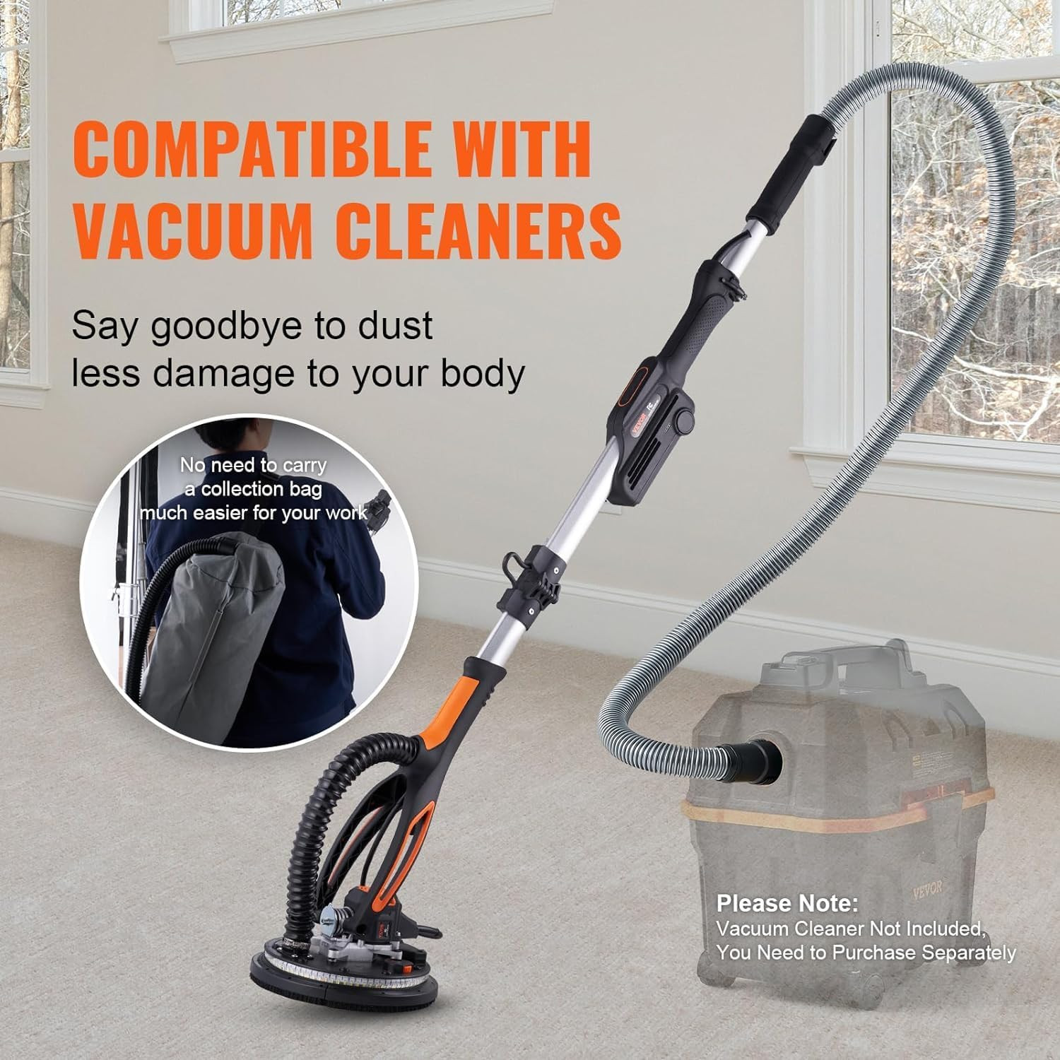 800W Electric Drywall Sander with LED Lights & Extendable Handle, Variable Speed