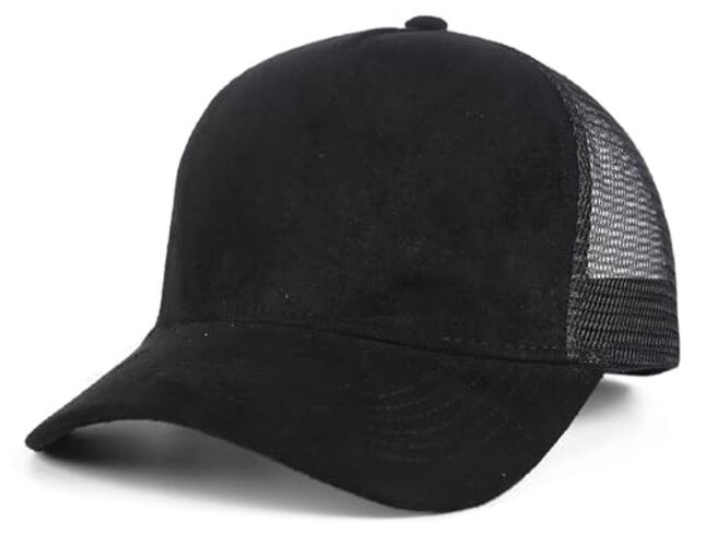 Suede Mesh Back Baseball Caps for Men Women Trendy Trucker Hats One Size Black