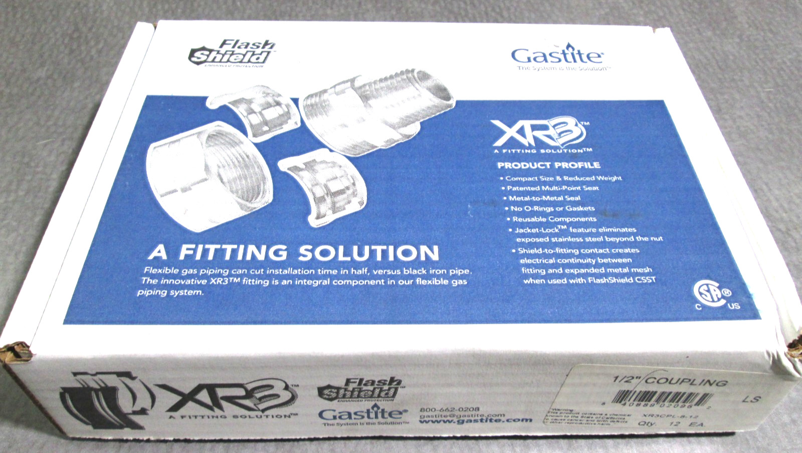 GASTITE FLASH-SHIELD XR3 1/2" CSST  COUPLING FITTING  XR3CPL-8-12  FULL CASE