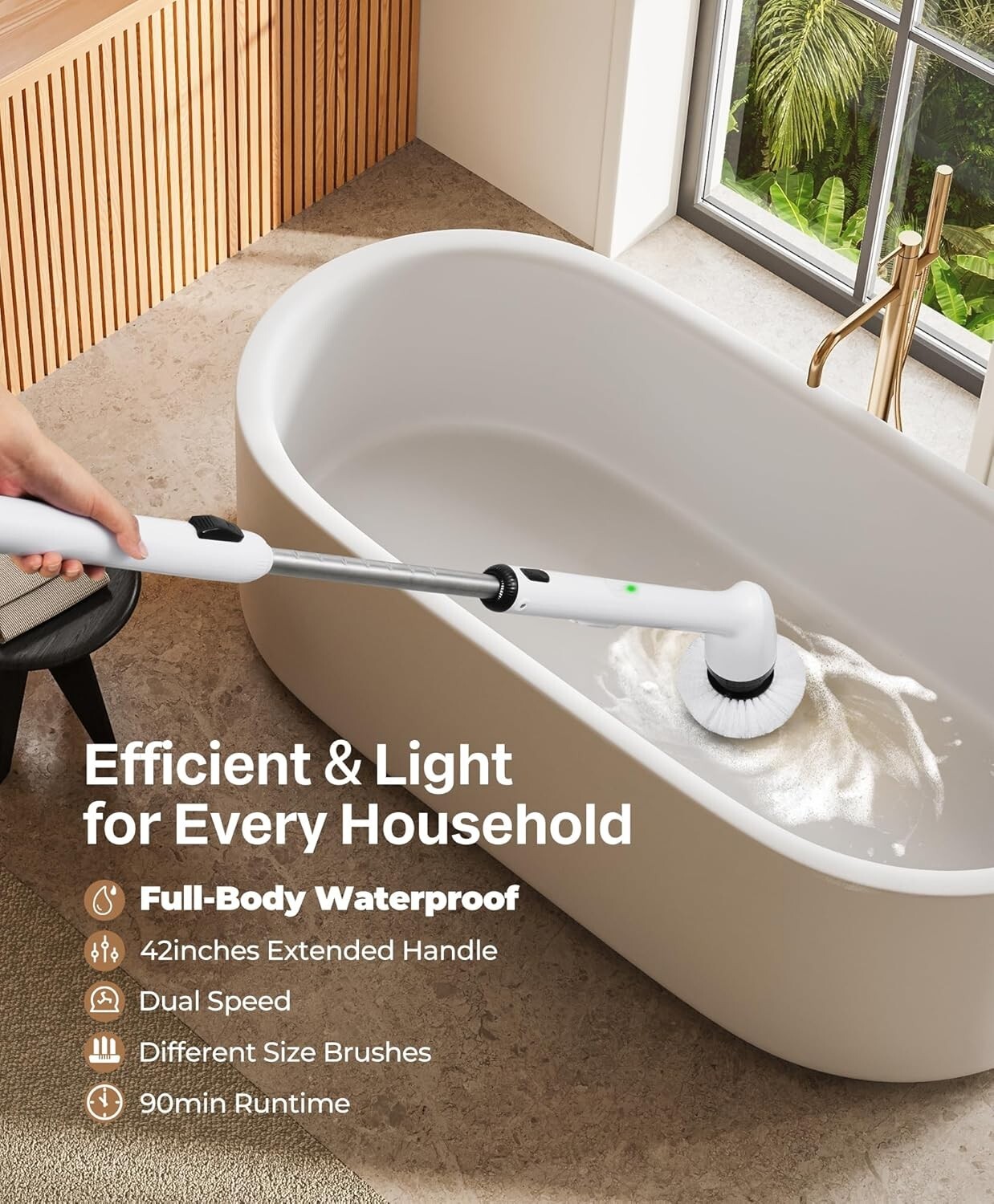 Full-Body Waterproof Spin Scrubber with 3-Length Handle & Replaceable Brushes