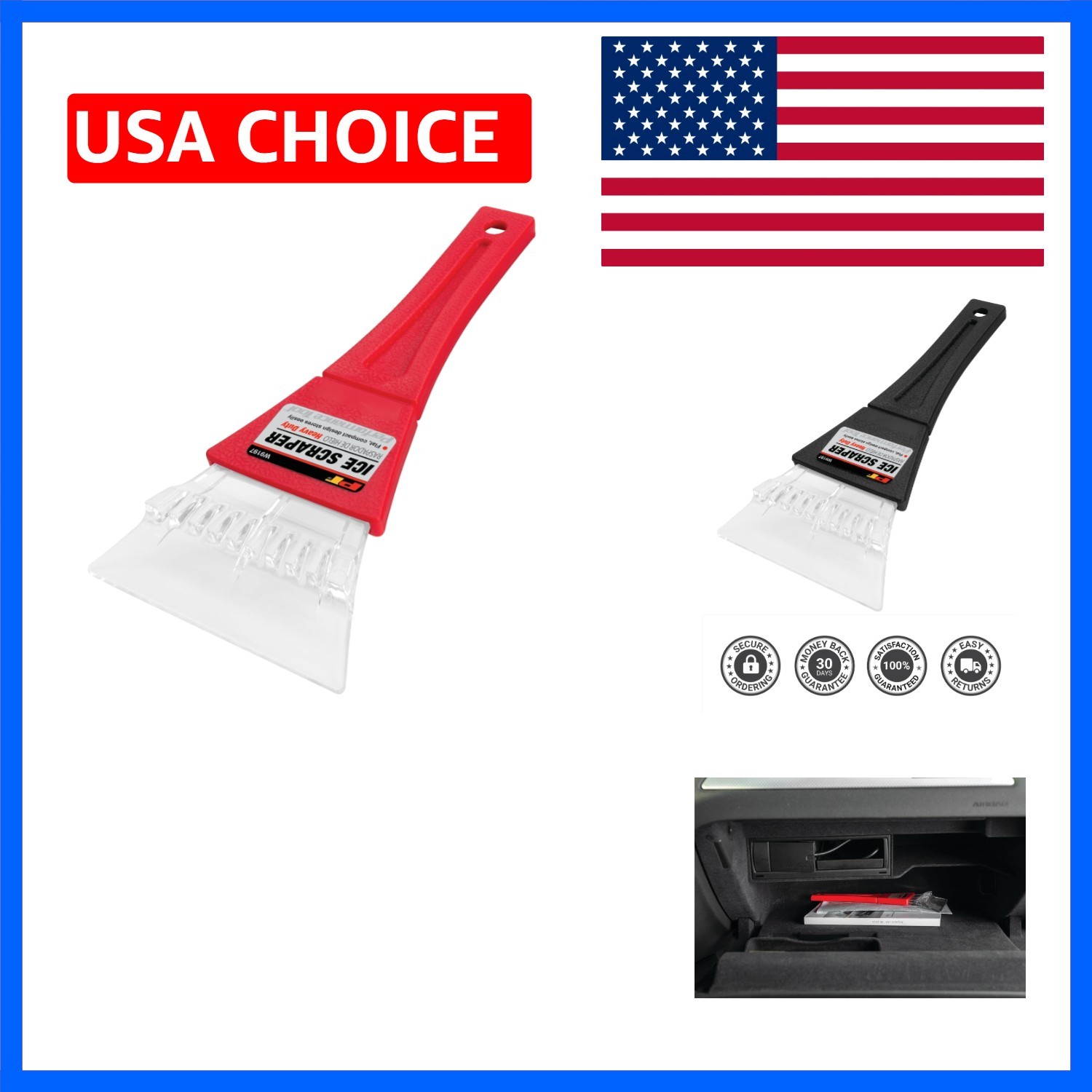 Compact Plastic Windshield Ice Scraper | Automotive window ice-ripping teeth....