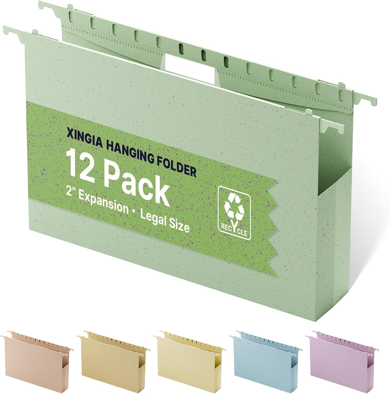 Legal Size Hanging File Folders, 2" Expansion, 12 Pack Hanging Folders with Tabs