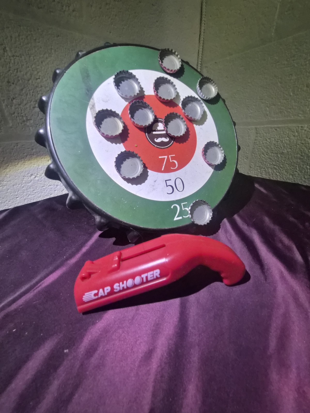 Cap Shooter Toy Gun Bottle Cap Target Game Set w/ Bullseye Score Board