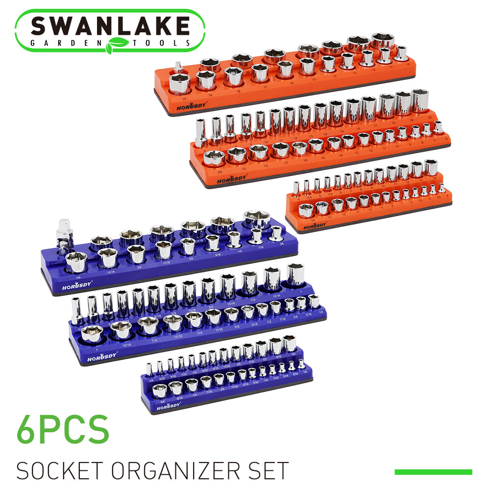 Magnetic Socket Organizer Holder 6-PACK Set 1/4'' 3/8'' 1/2'' Metric SAE 143pcs