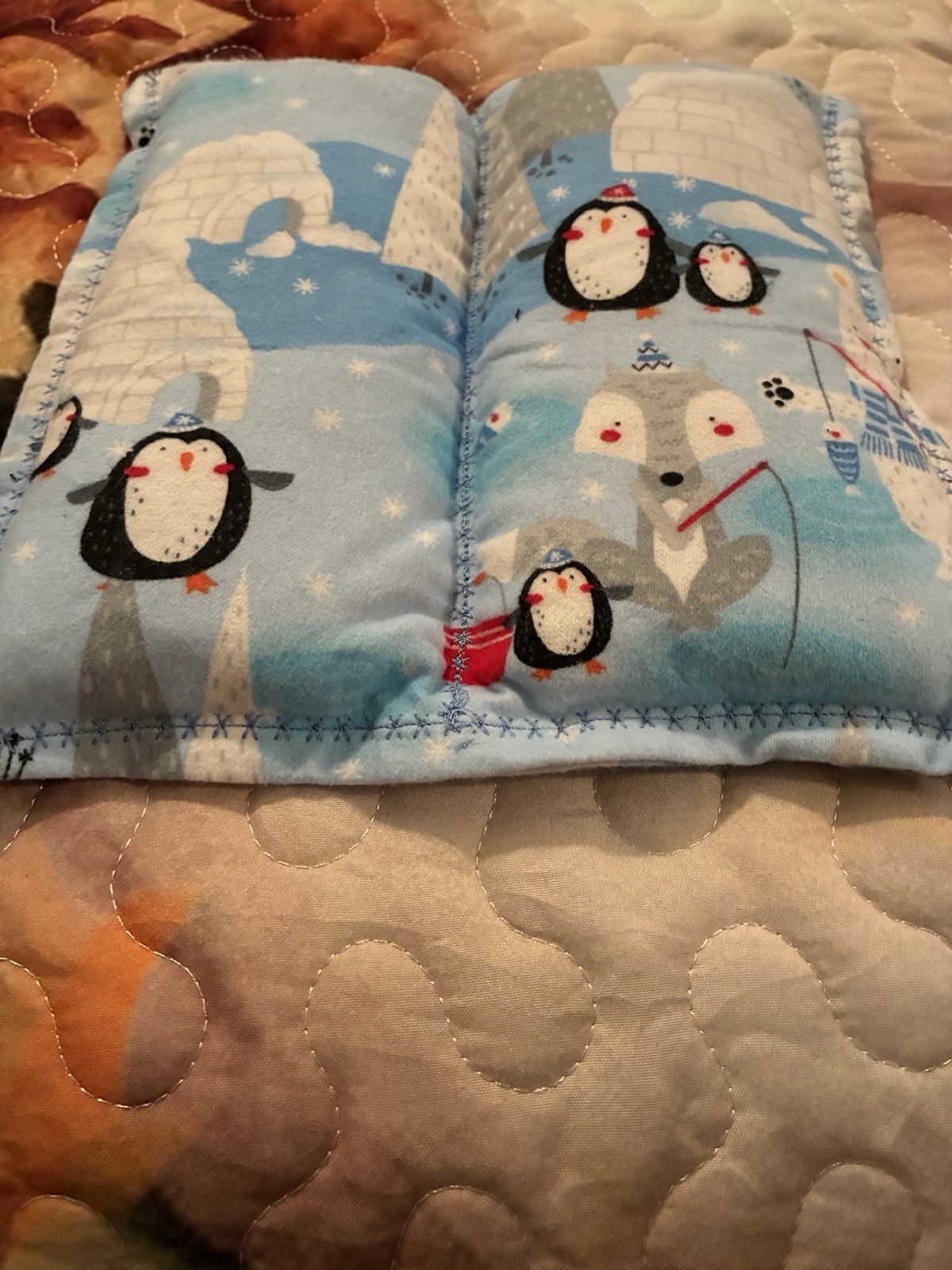 Cold & Hot Pack Reusable Fabric Therapy Pad Rectangle Blue/Beige Winter Print