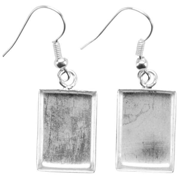 Earring, 1 Pair Silver Plated 12x17mm Rectangle Dangle Base Mounts *