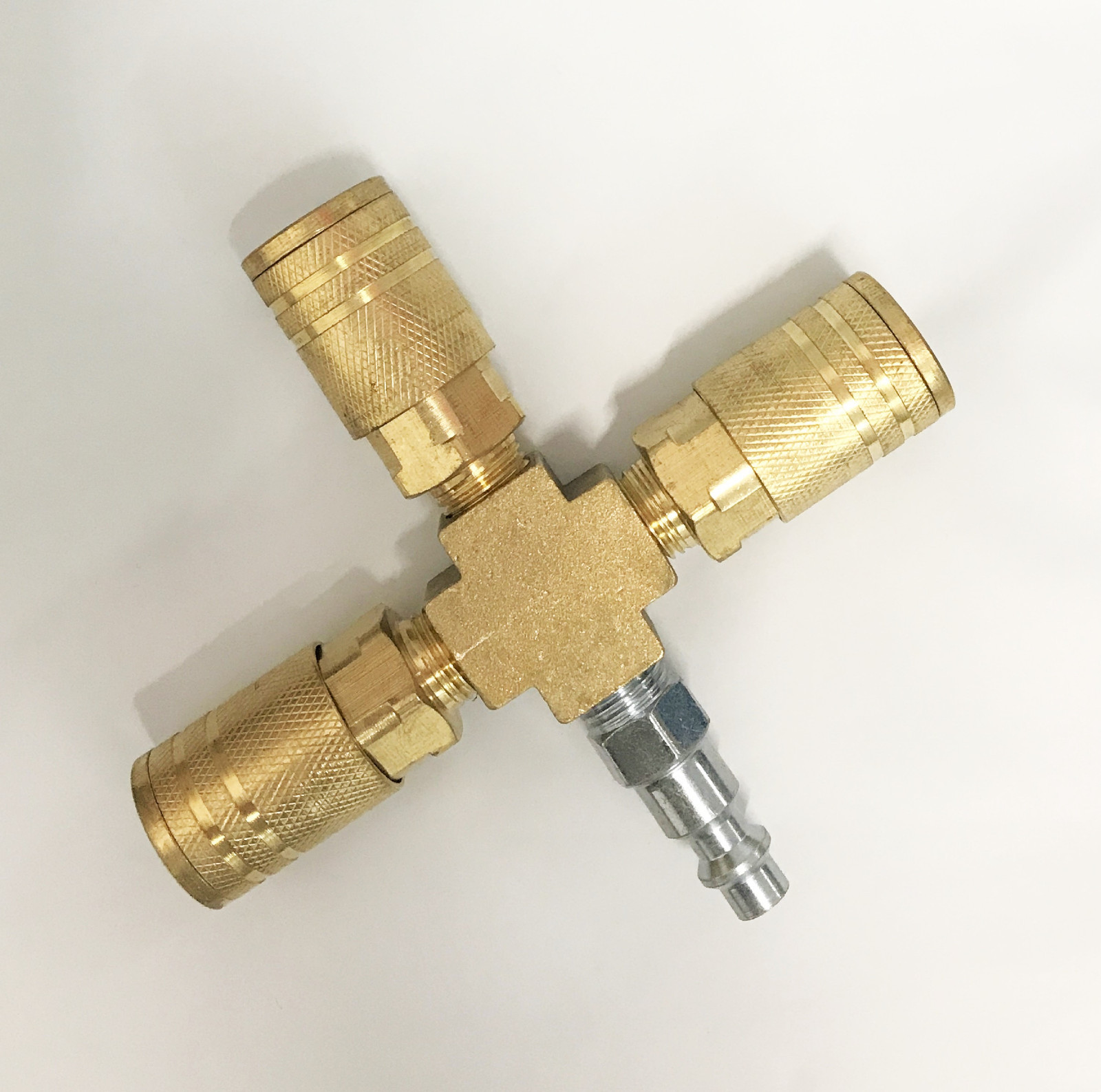 3 Way Air Hose Manifold Quick Coupler Connector Brass Fitting Adapter Splitter