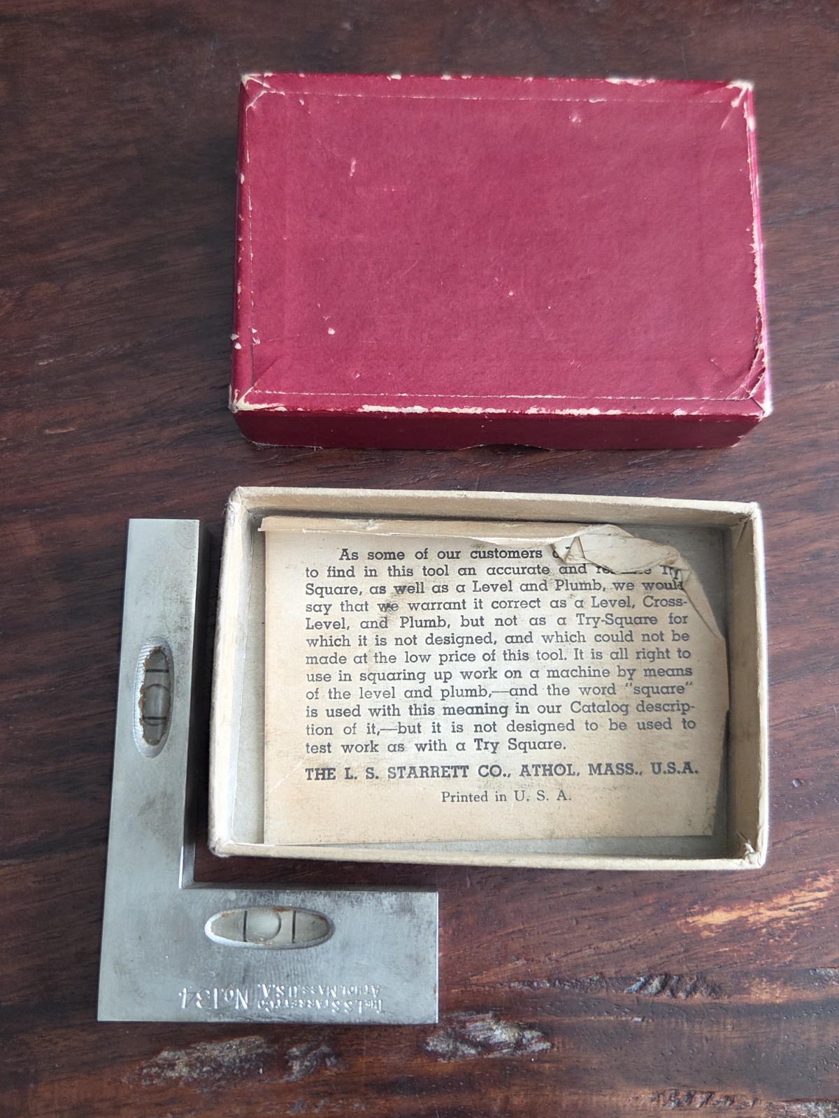 Vintage Used Starrett No 134 Cross Test Level With Original Box And Insert