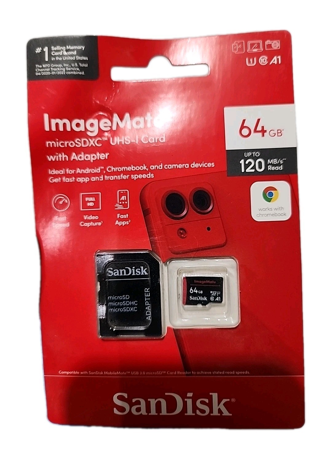 SanDisk ImageMate 64GB Class 10 A1 microSDXC UHS-I Memory Card -...