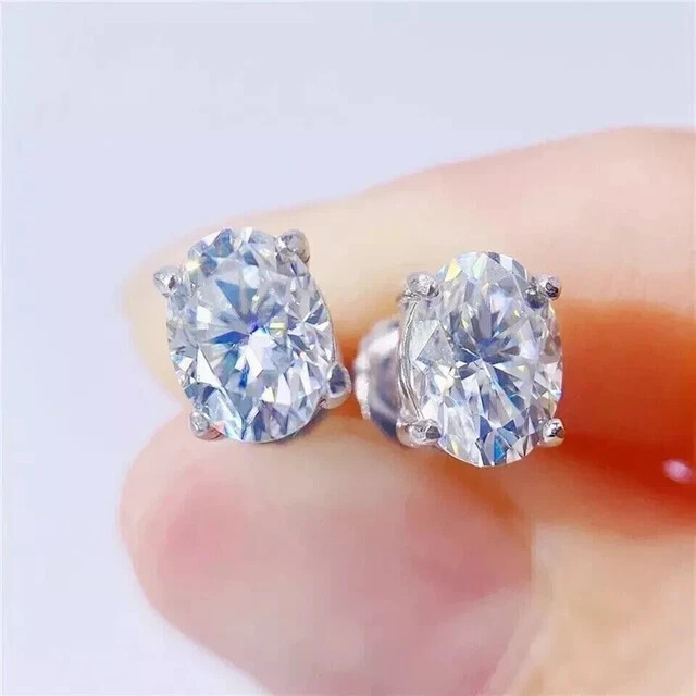 2Ct Lab Created Oval Diamond Screw Back Stud Earring 14K White Gold Plated