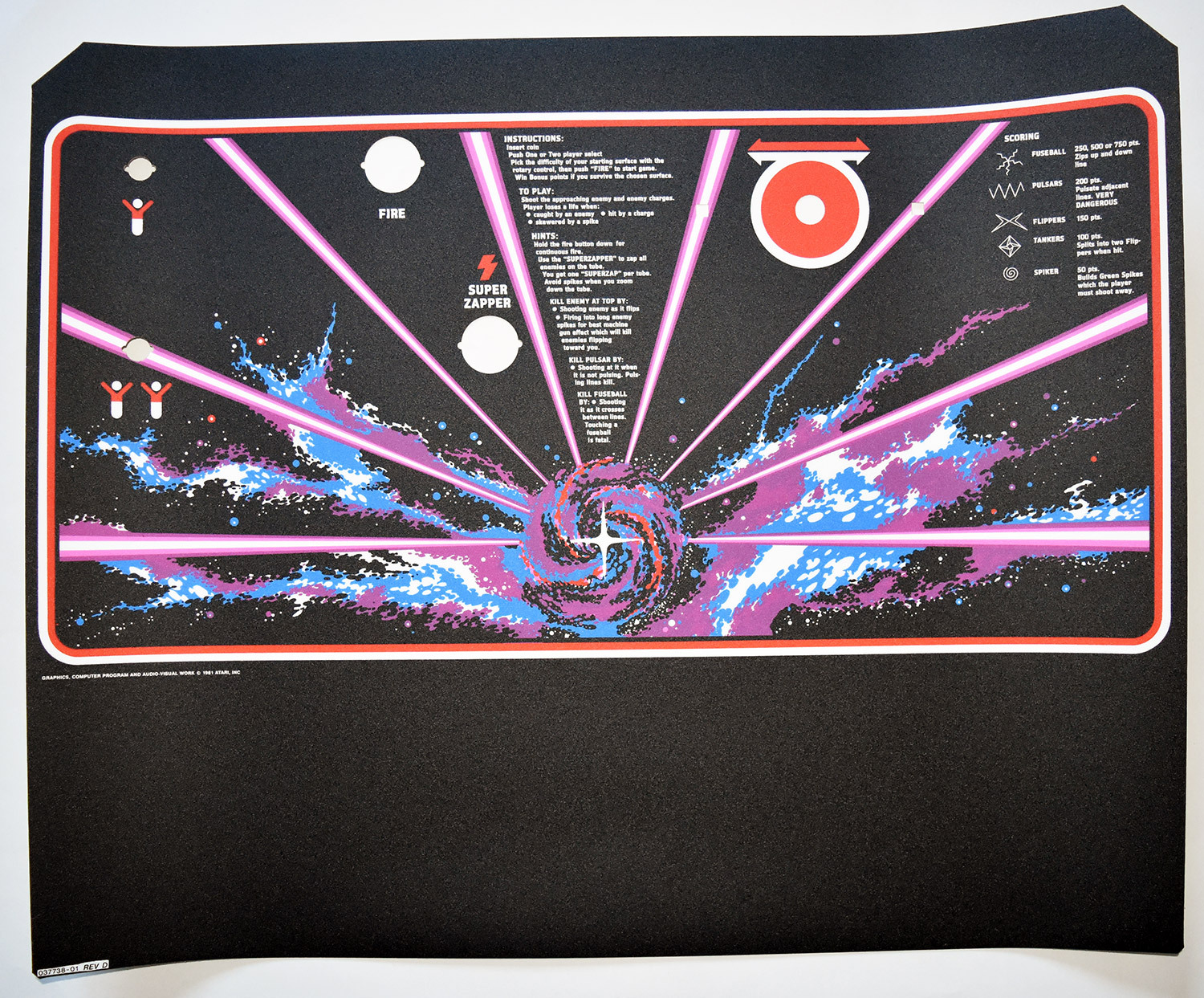 TEMPEST Full Sized Upright Control Panel Overlay Screen Printed from Atari Films