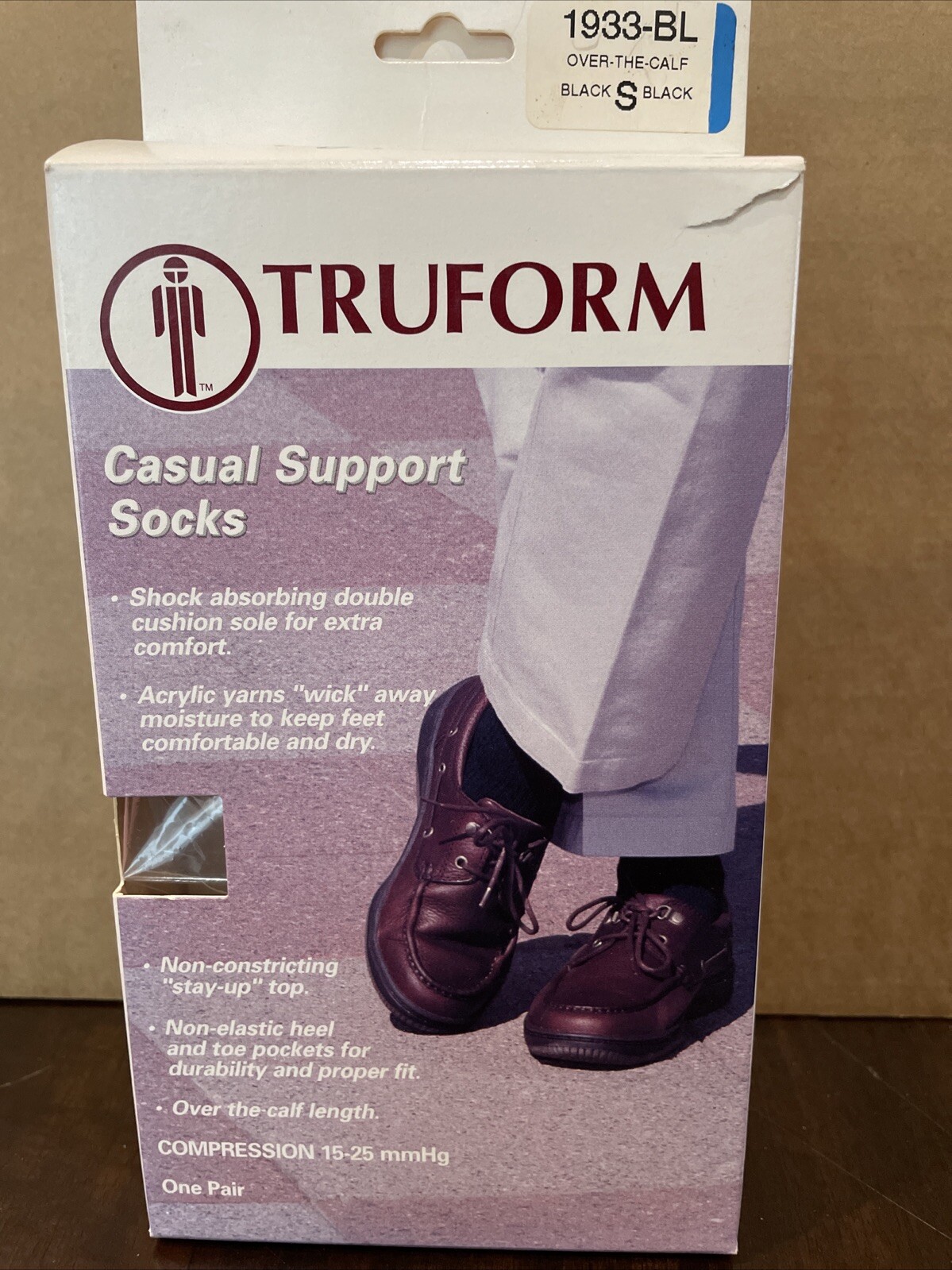 Truform 1933 Men’s Casual Support Socks Black Small 15-25 mmHg