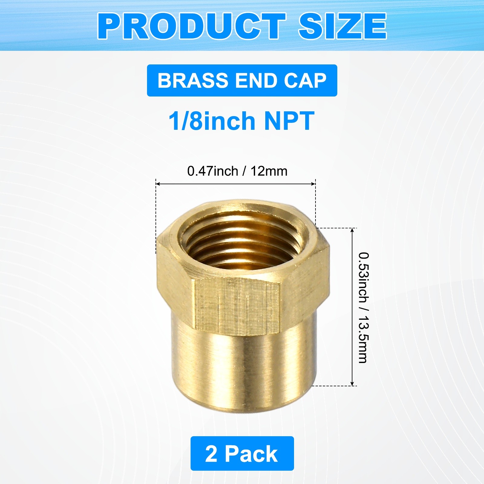 2-Pack Brass Pipe Fitting, 1/8 Inch NPT Female Thread Hex End Cap