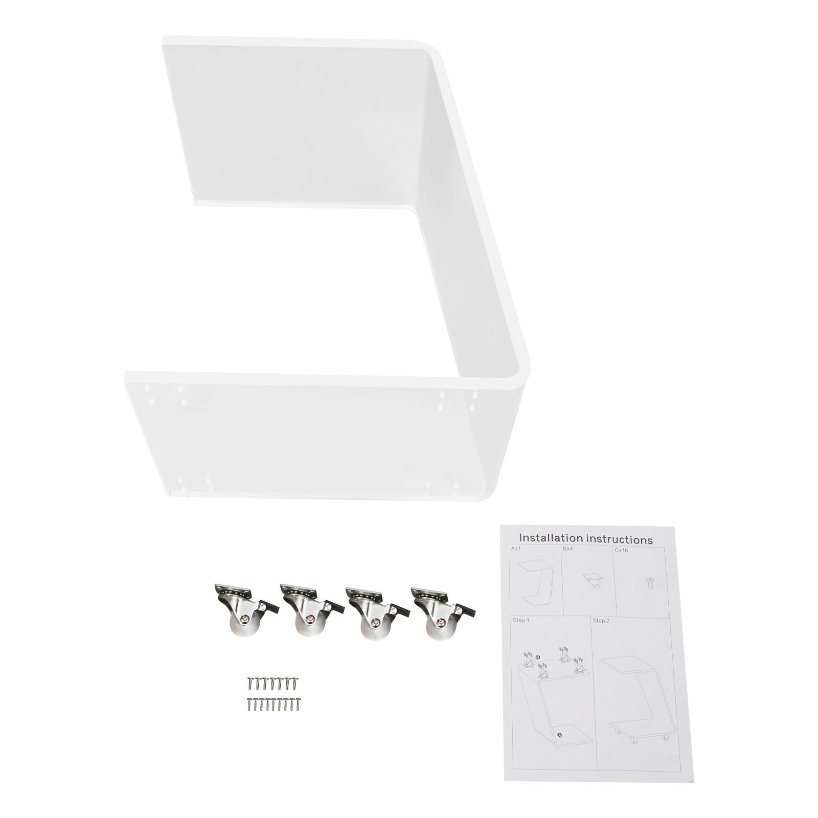 Acrylic Side Table Mobile C-Shaped End Table Clear Snack Rolling Cart 20kg max.
