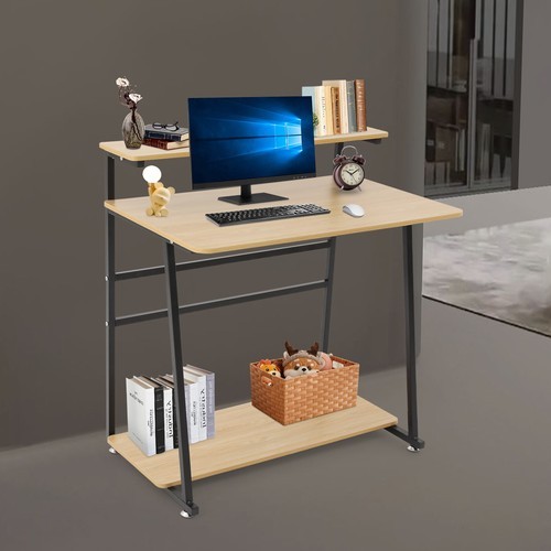 3-tier Rolling Computer Desk Mobile Office Desk Freestanding Table Log Color