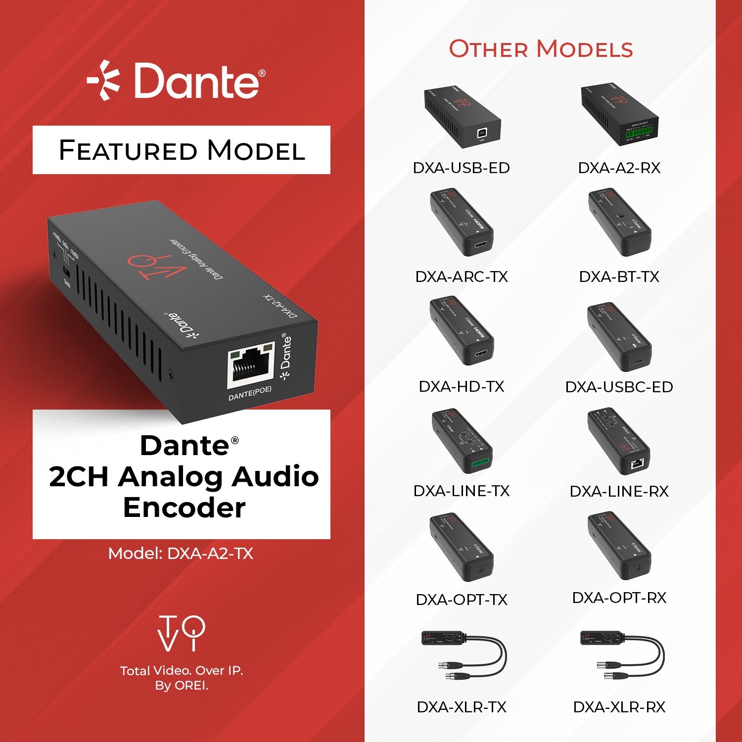 Dante 2CH Analog Audio Encoder with POE - (DXA-A2-TX)