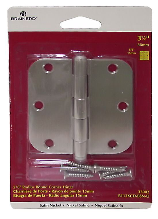 3-1/2" Round Corner Hinge 5/8" Radius Brushed Satin Nickel over Solid Brass
