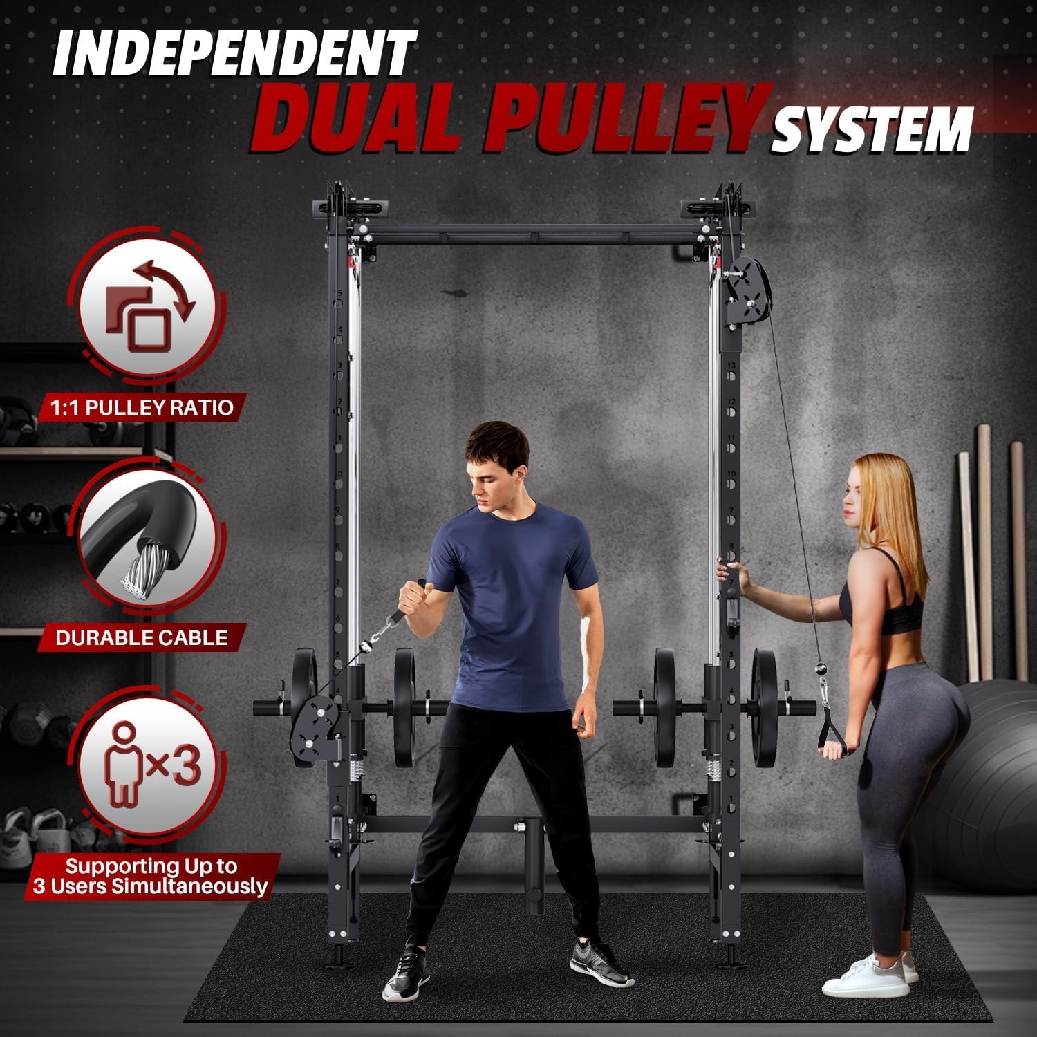 Folding Power Rack Wall Mounted Squat Rack with Cable Crossover Machine & LA...