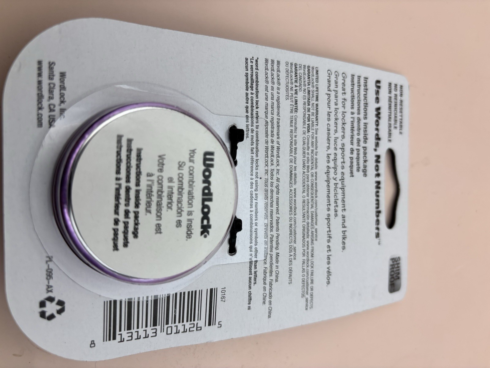 WordLock 3-Letter Text Word Combination Lock Purple only