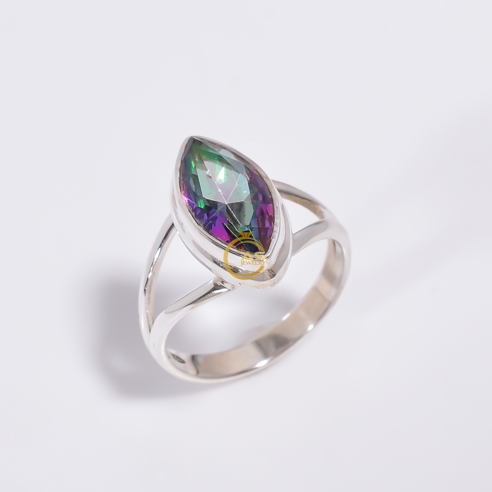 Top Quality Solid 925 Sterling Silver Jewelry Ring Rainbow Mystic Topaz Gemstone