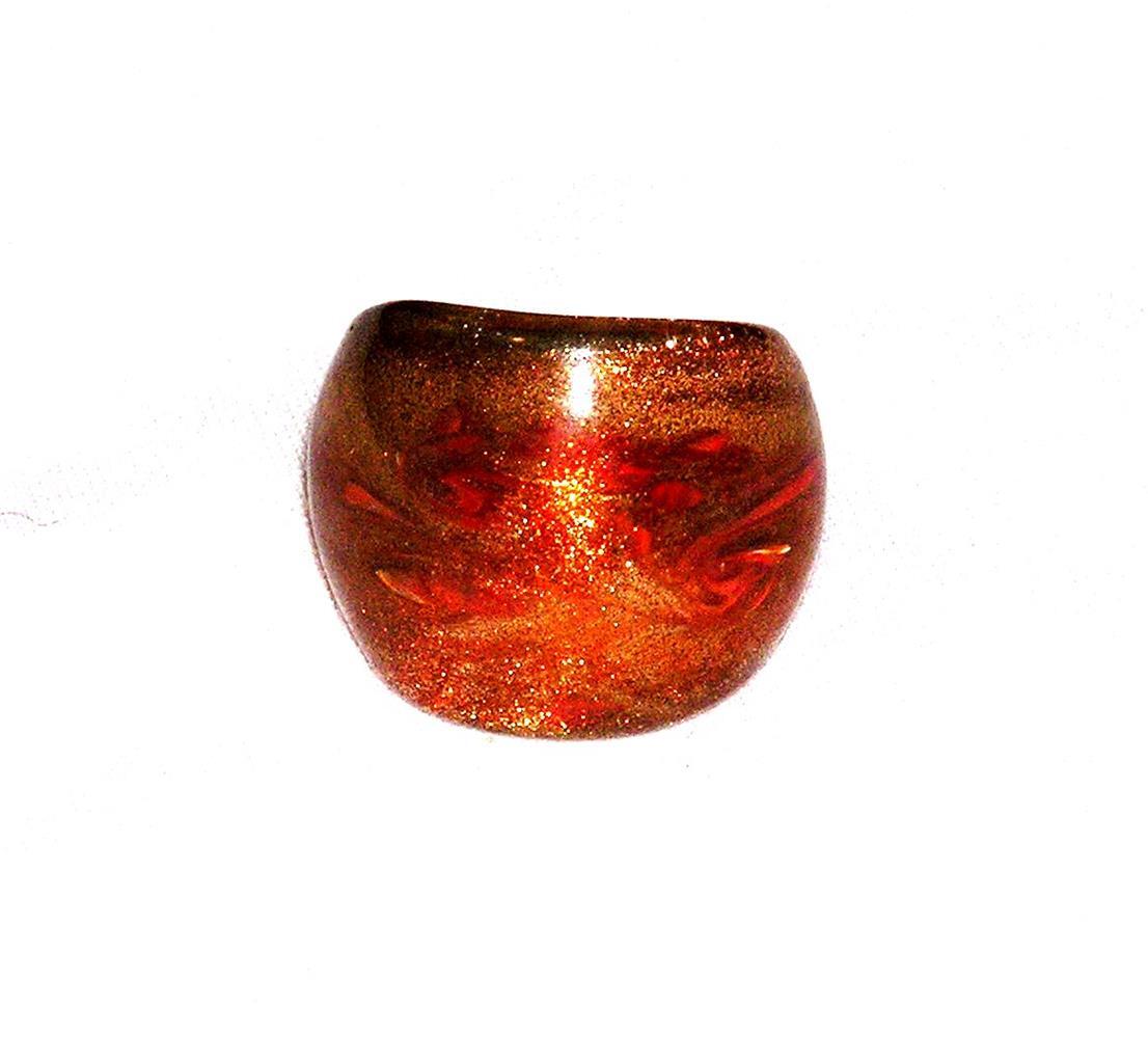 RING R49 Wide Band Size 6 1/2 Goldstone With COLORFUL FUSED GLASS