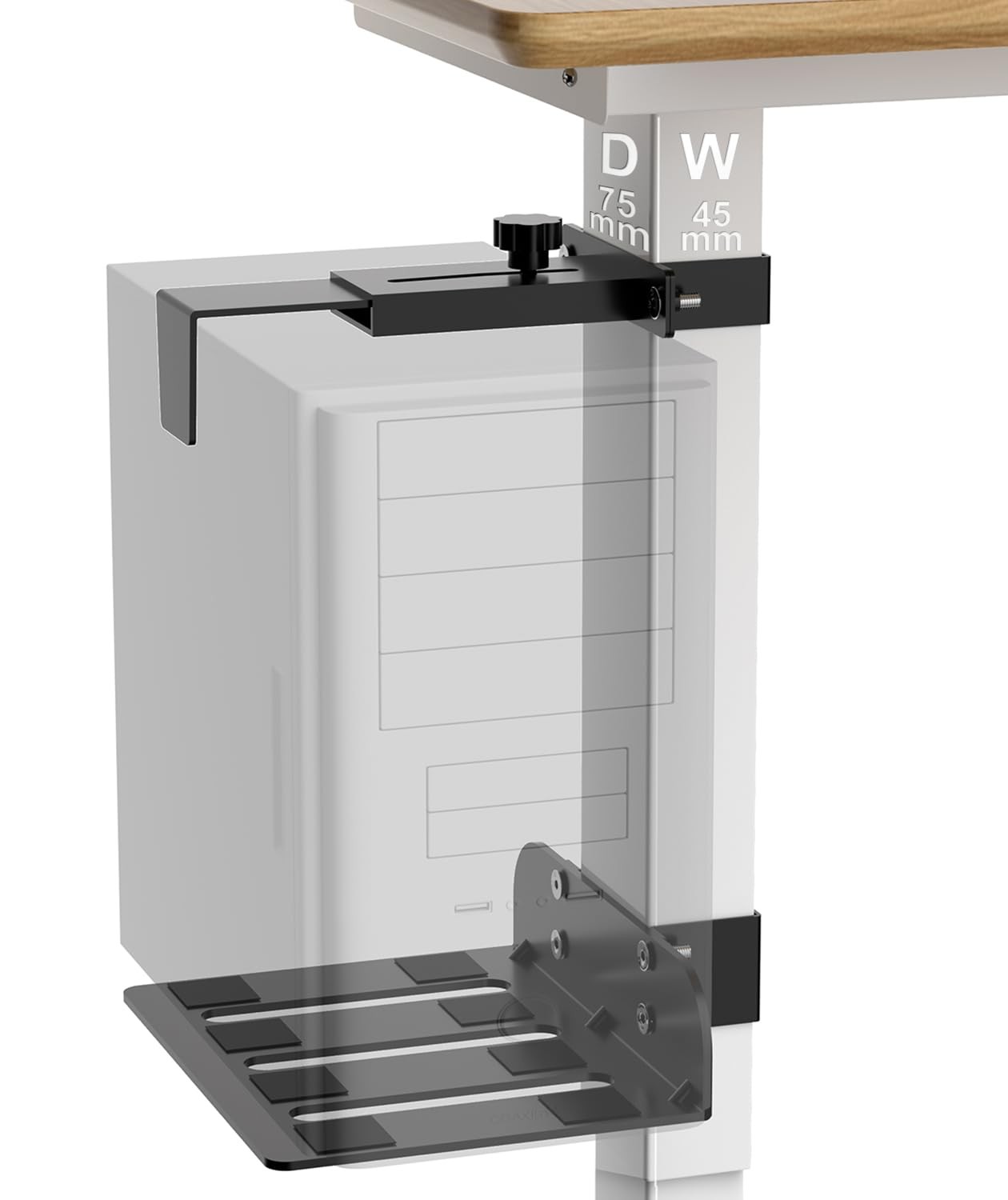 Under Desk PC Mount Clamp-on for Standing Desks, Adjustable Height & Width Black