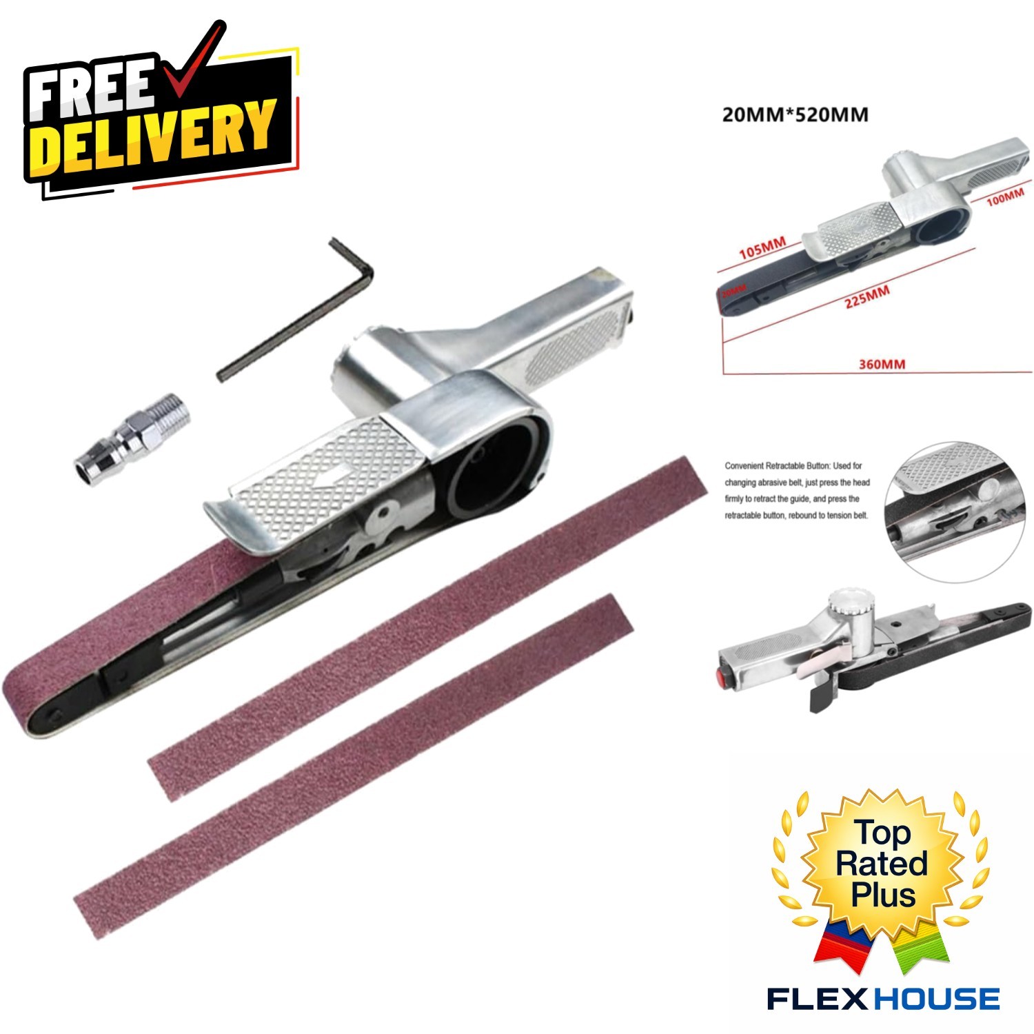 Versatile Mini Air Hand Sander - 520mm x 20mm for Wood & Metal Projects