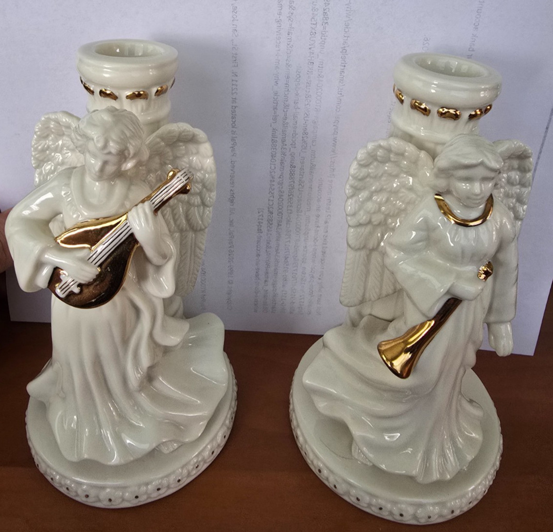 Mikasa Set Of 2 Holiday Porcelain Candlestick Holders ANGELS Mint Free Shipping