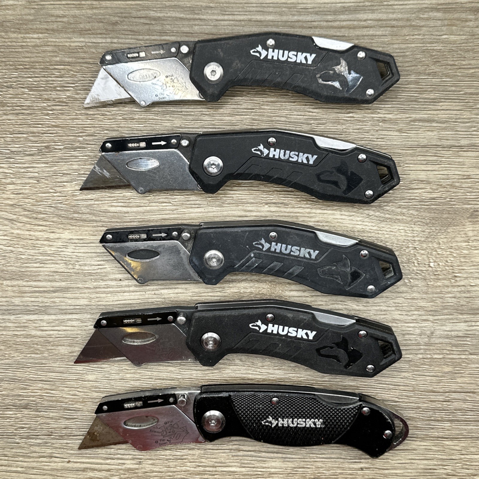 Lot I 5 Husky Black Folding Lockback Pocket Utility Knife Set, Box Cutter
