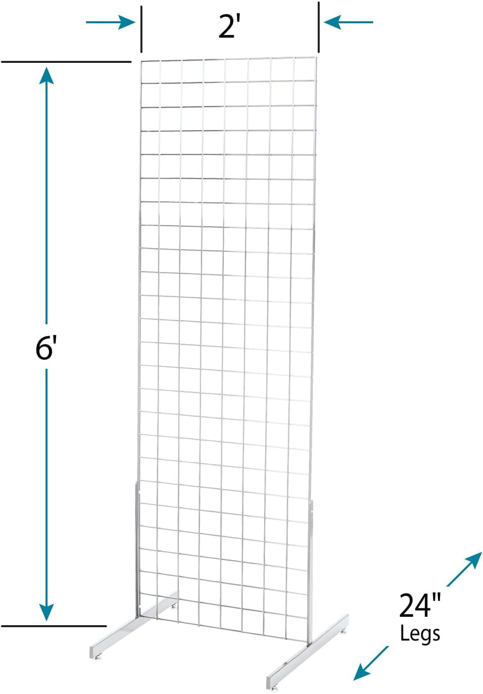 Set 2 Gridwall Panels 2' x 6' Grid Wall Display Chrome Steel 4 Legs Panel