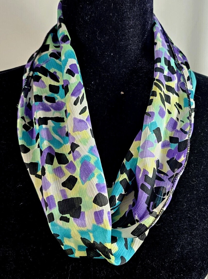 Infinity scarf, multi color/blue/purple/black/white/yellow, chiffon, handmade