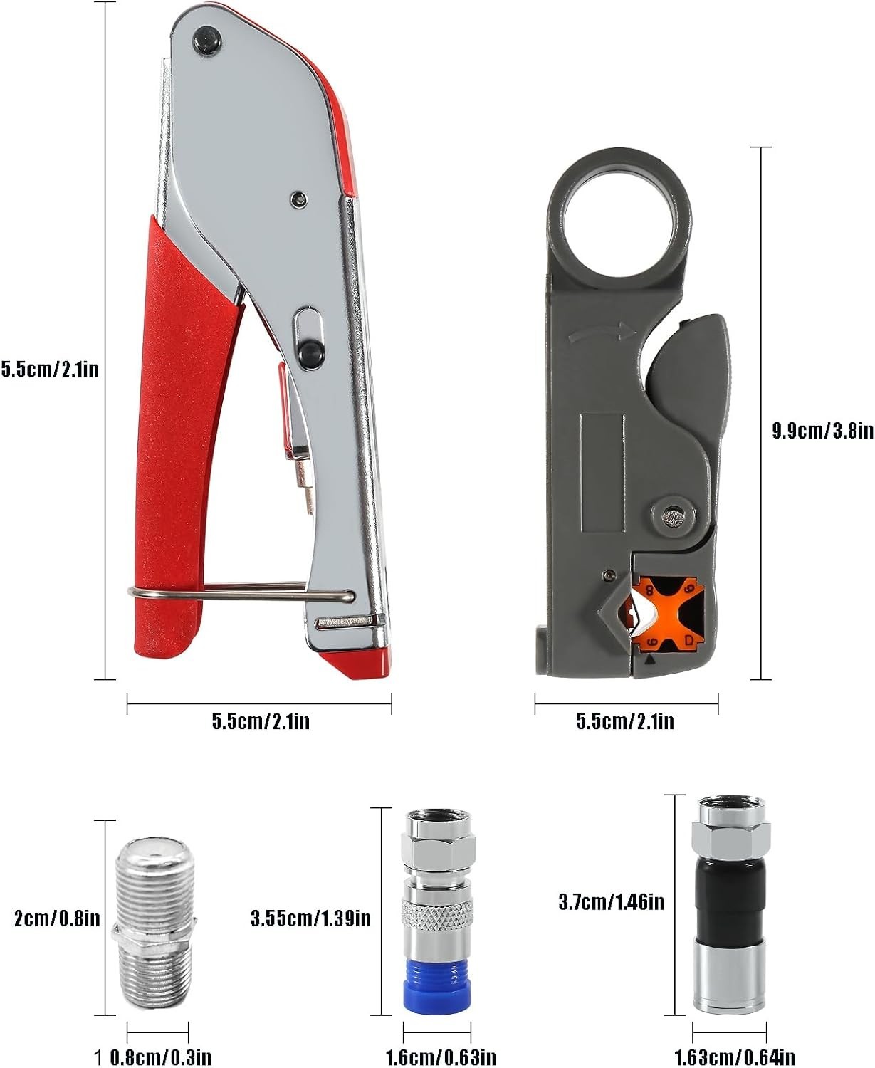 Coaxial Compression Tool Kit Coax Cable Crimper Wire Stripper with F RG6 RG59 Co