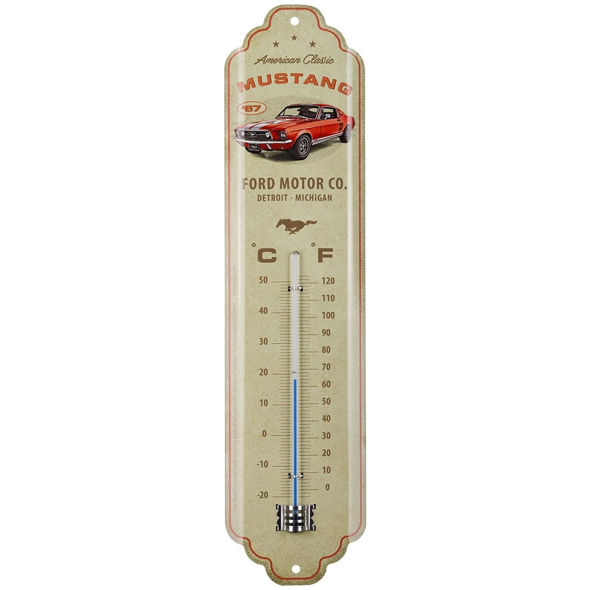 Retro Thermometer, 7 x 28 cm, Ford Mustang - GT 1967 Red - Gift Idea for F...