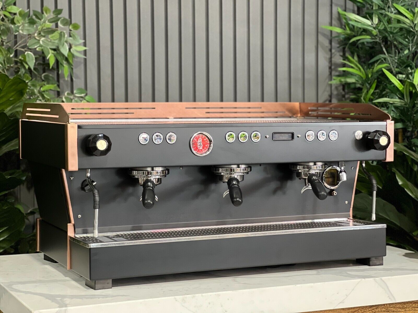 LA MARZOCCO LINEA PB 3 GROUP ESPRESSO COFFEE MACHINE BLACK & COPPER COMMERCIAL
