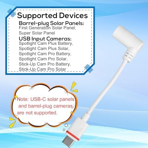 2pcs Barrel Plug to USB-C Power Adapter for Ring Solar Panel & USB-C Security Ca