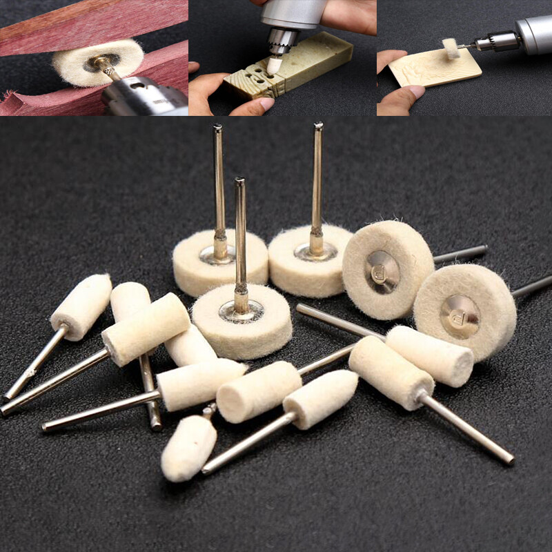 Wool Felt Polishing Wheel Burr Buffing Pads Mandrel Cylinder 2.35mm Shank White