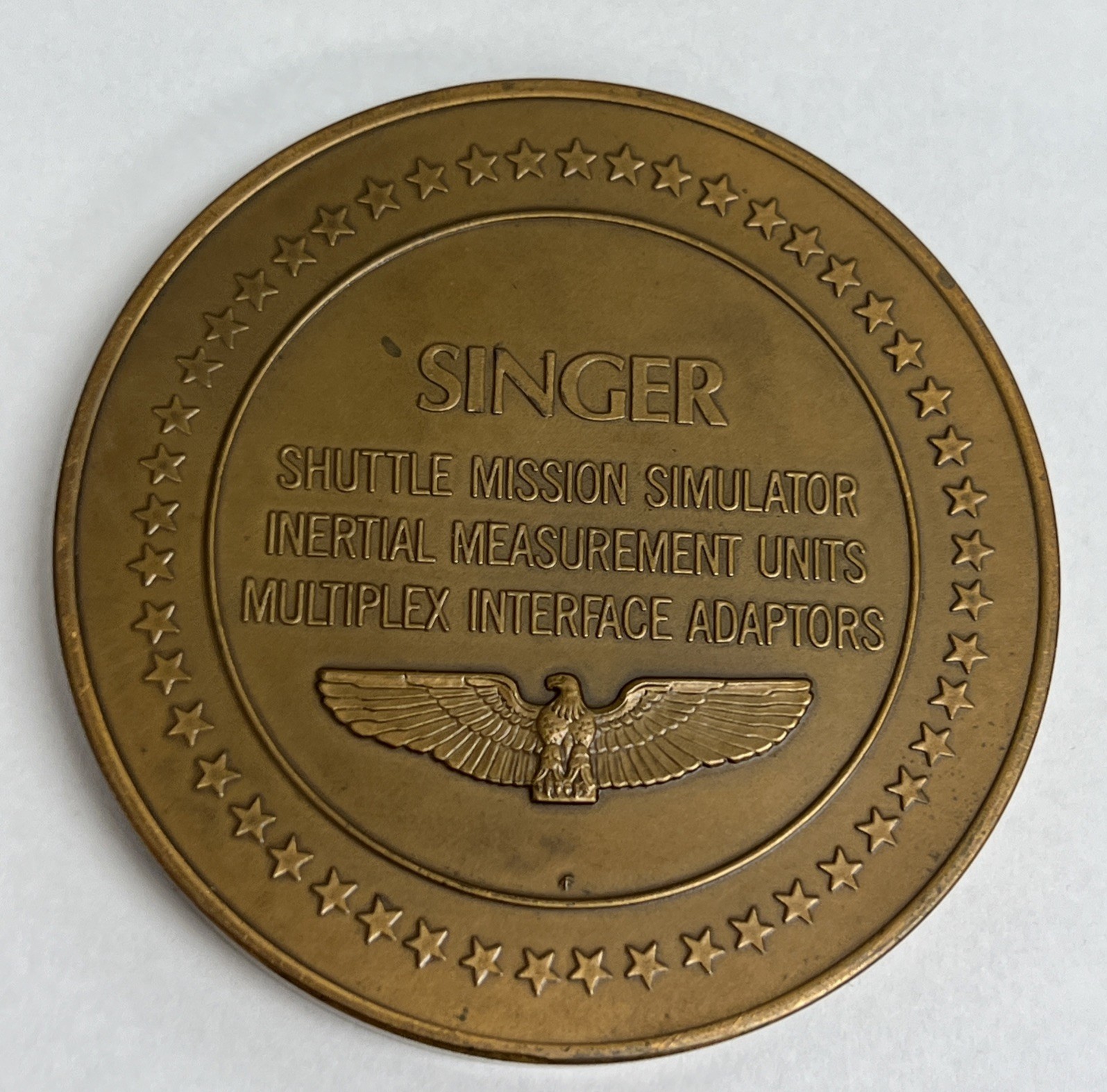 1982 Space Shuttle Columbia Singer Simulator Bronze 3” Round Medal