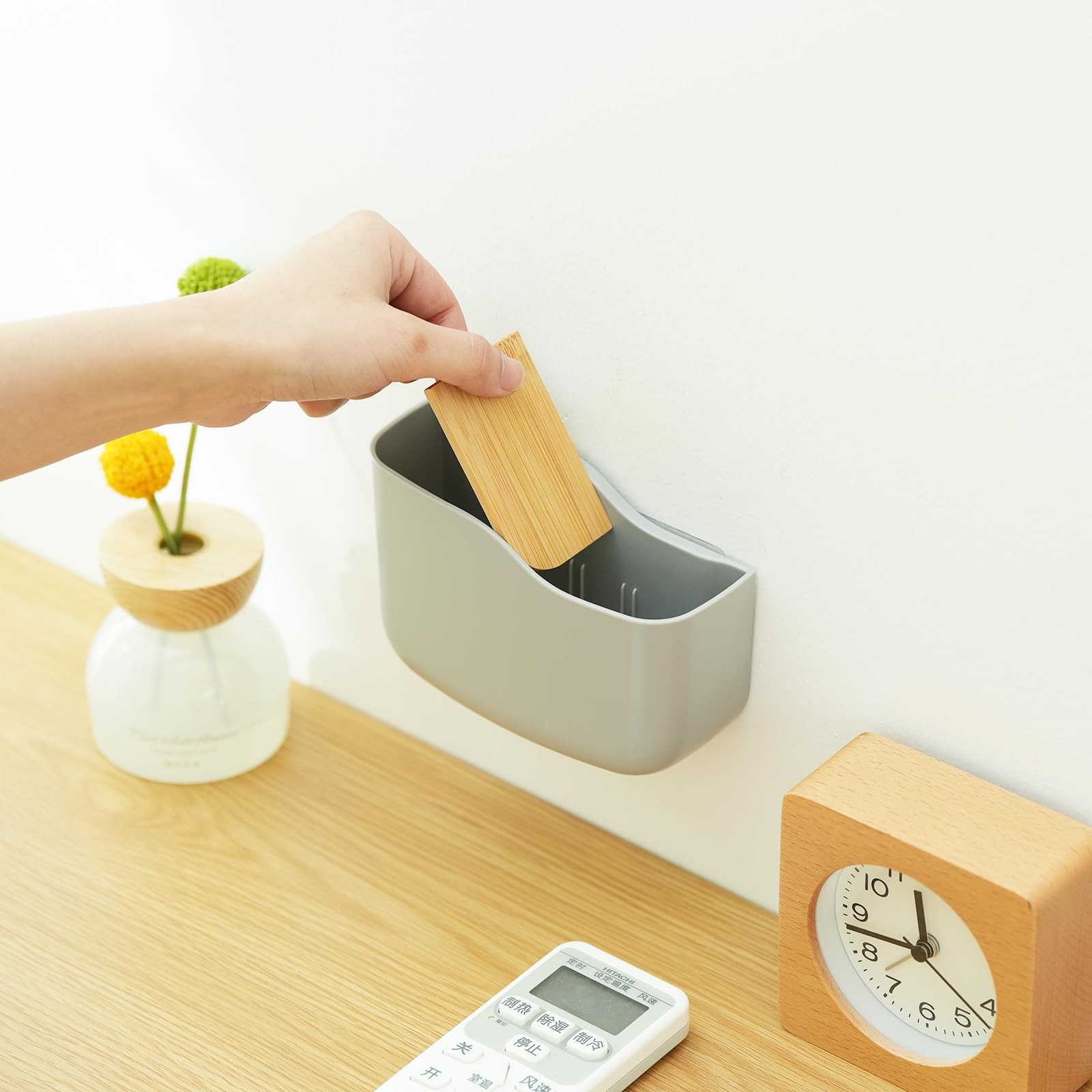 Wall Mount Remote Holder Organizer 2 Pack Gray Plastic Bedside Caddy