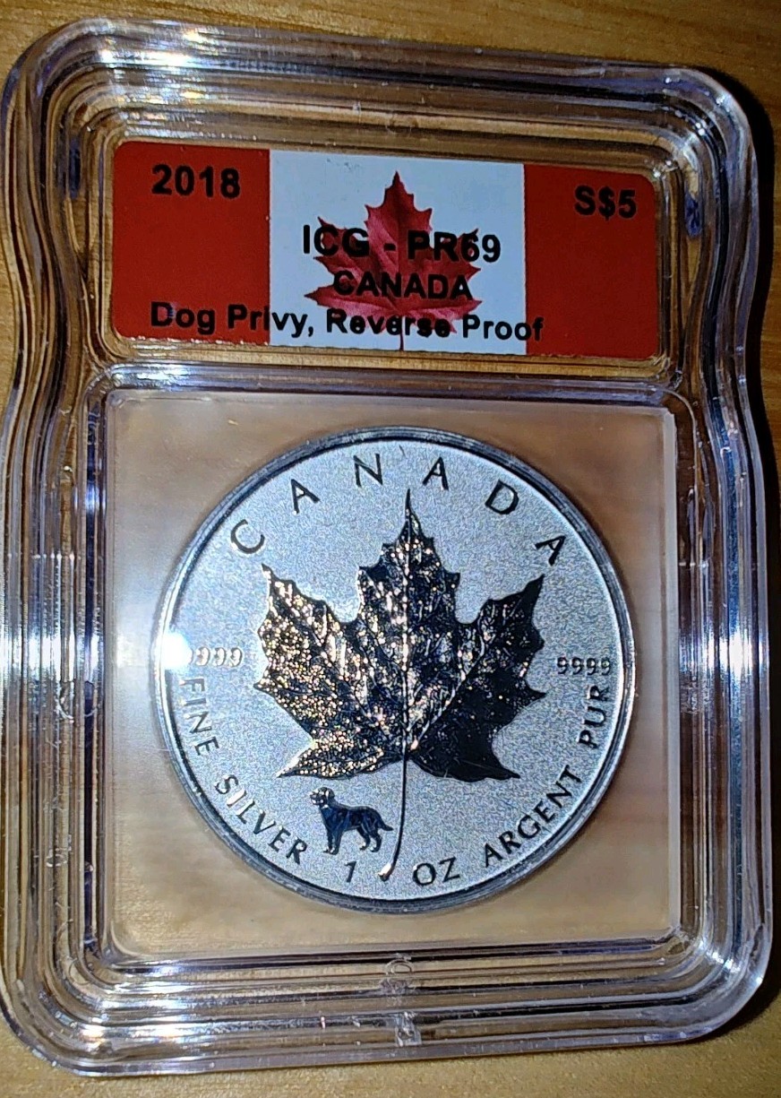 2018 CANADIAN MAPLE LEAF $5 LUNAR DOG PRIVY REVERSE PROOF PR69