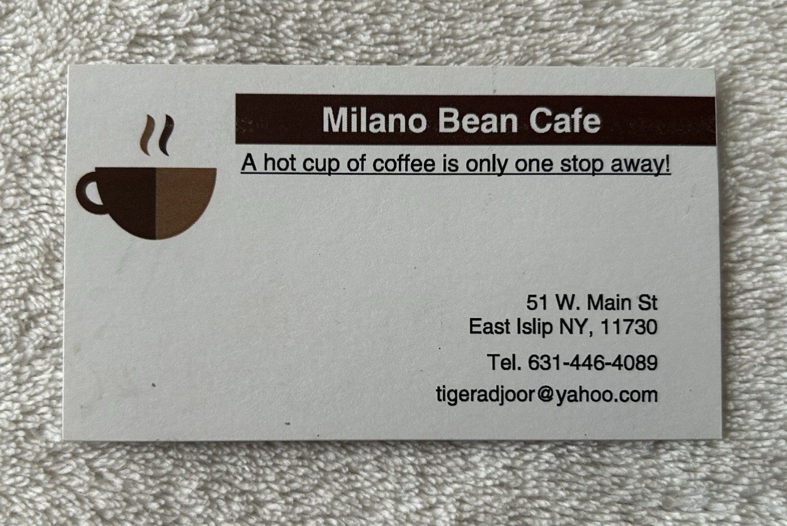 Milano Bean Cafe Coffee Shop New York Punch Card Rewards Card Partially Punched